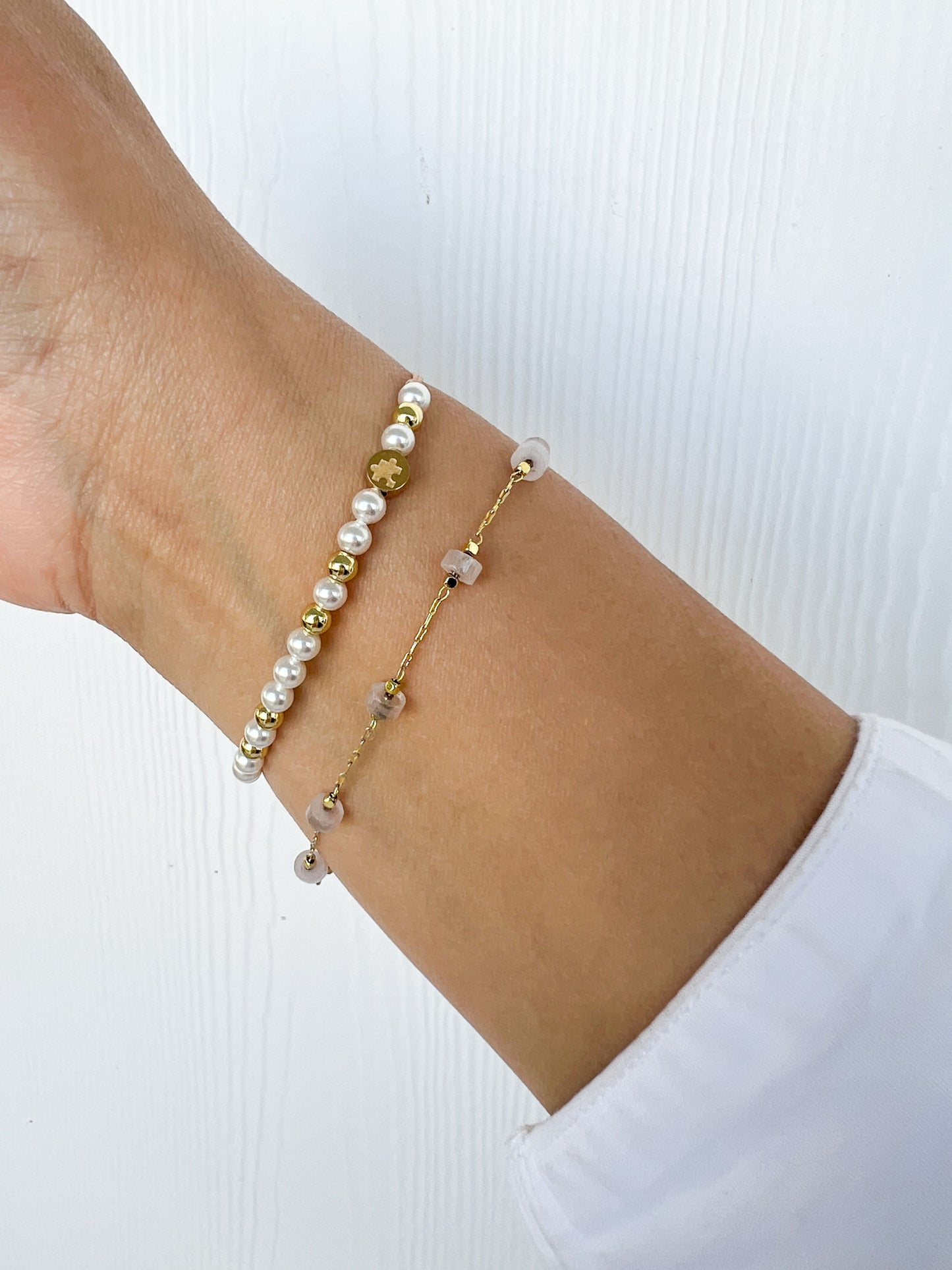 Ava Puzzle Bracelet - Pearl & Gold