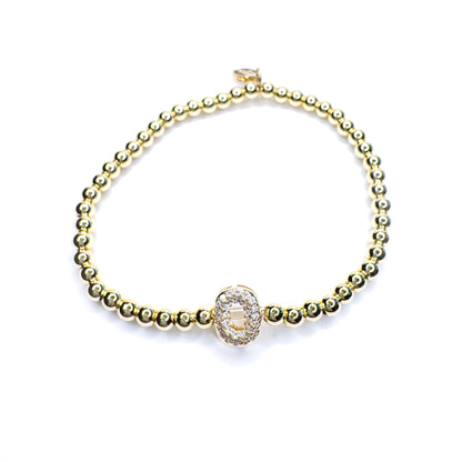 Initial Gold Beaded Stretch Bracelet