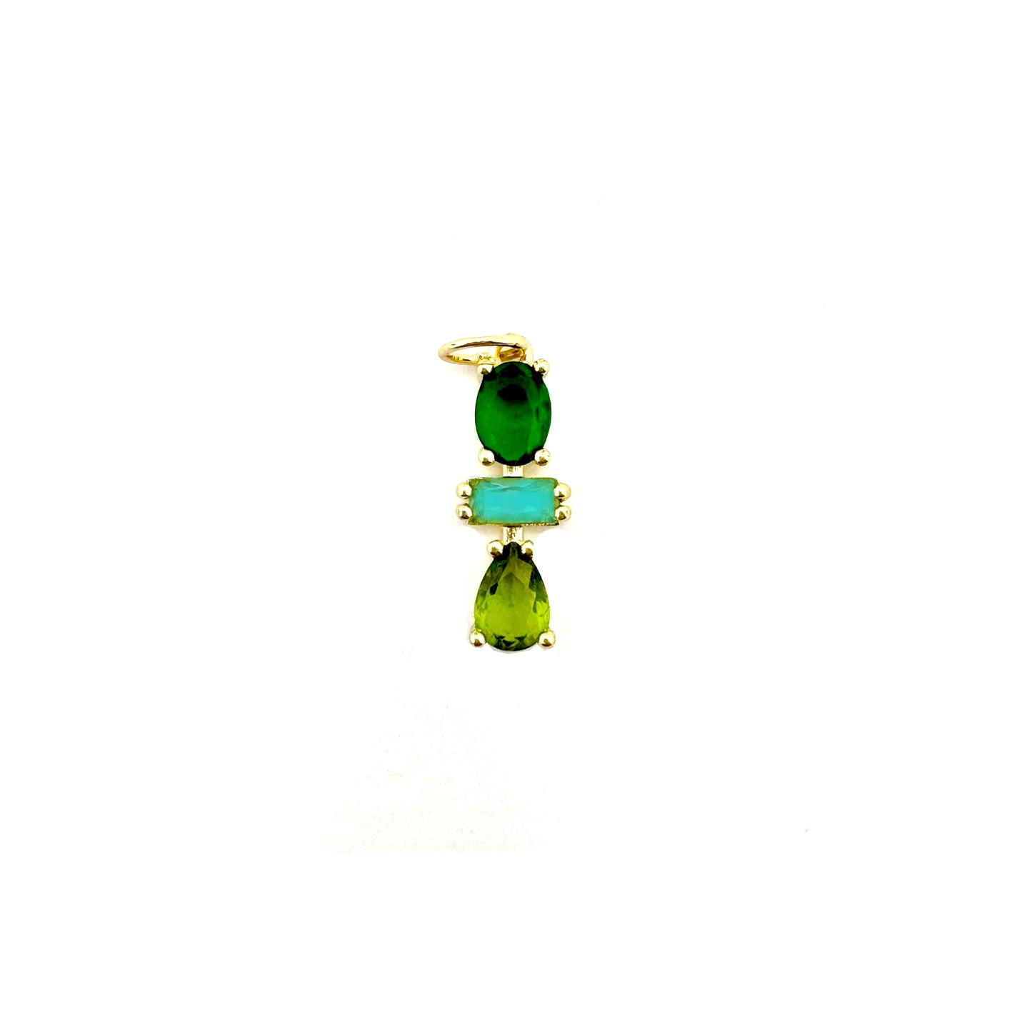 Green 3 Gemstone Drop Charm