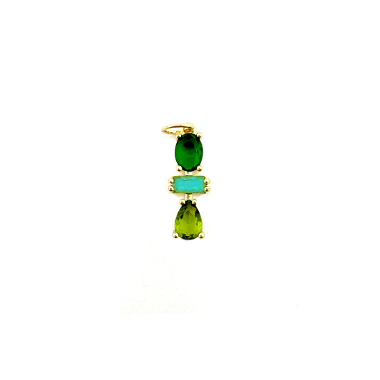 Green 3 Gemstone Drop Charm