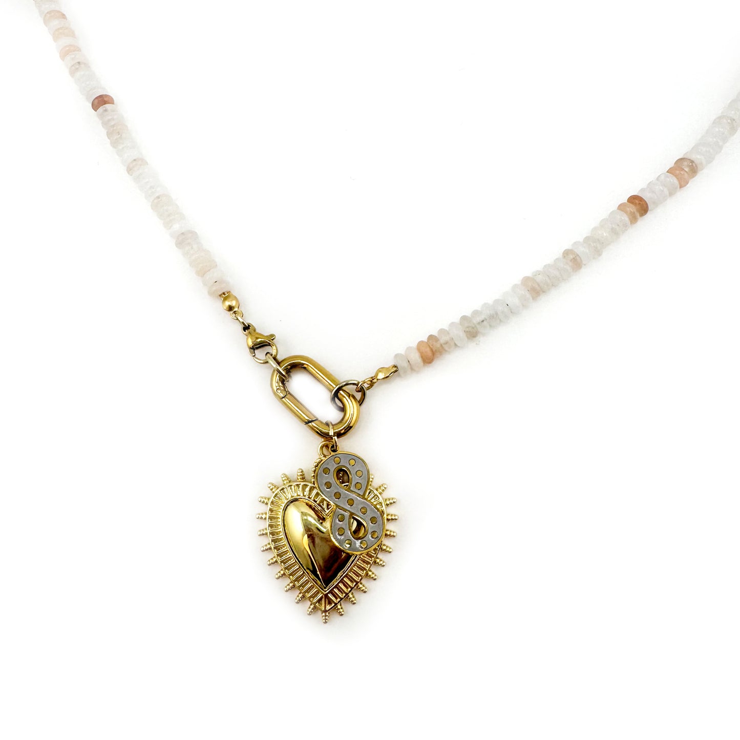 Neutral Gemstone Heart & Infinity Necklace