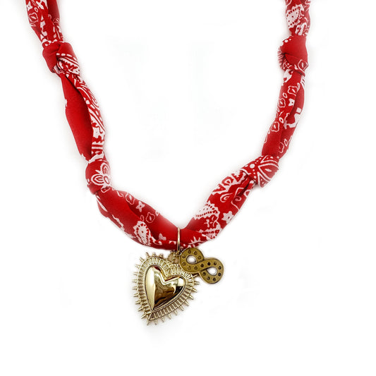 Miles Red Bandana Heart & Infinity Necklace