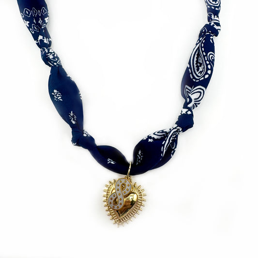 Brayden Navy Bandana Heart & Infinity Necklace