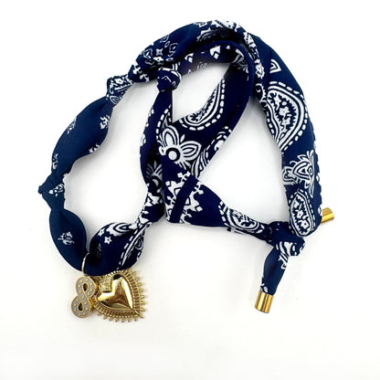 Brayden Navy Bandana Heart & Infinity Necklace