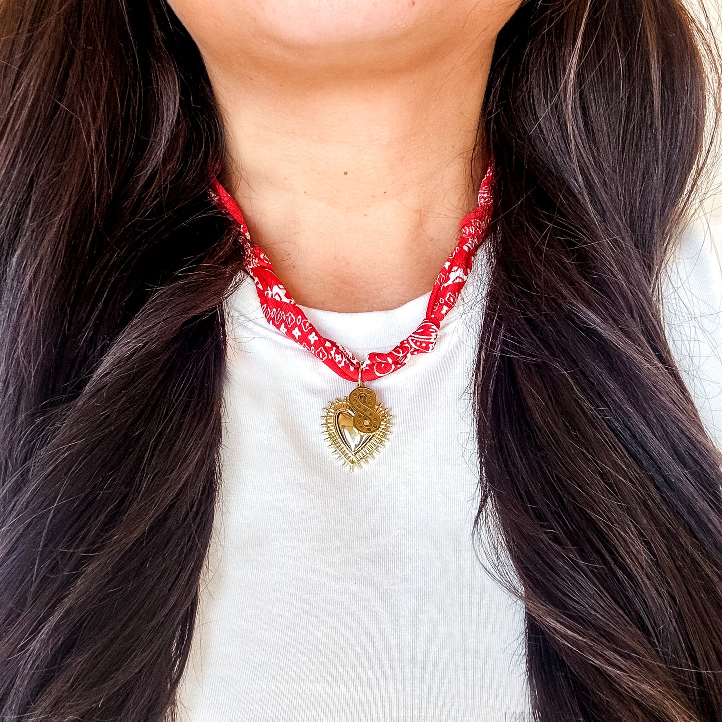 Miles Red Bandana Heart & Infinity Necklace
