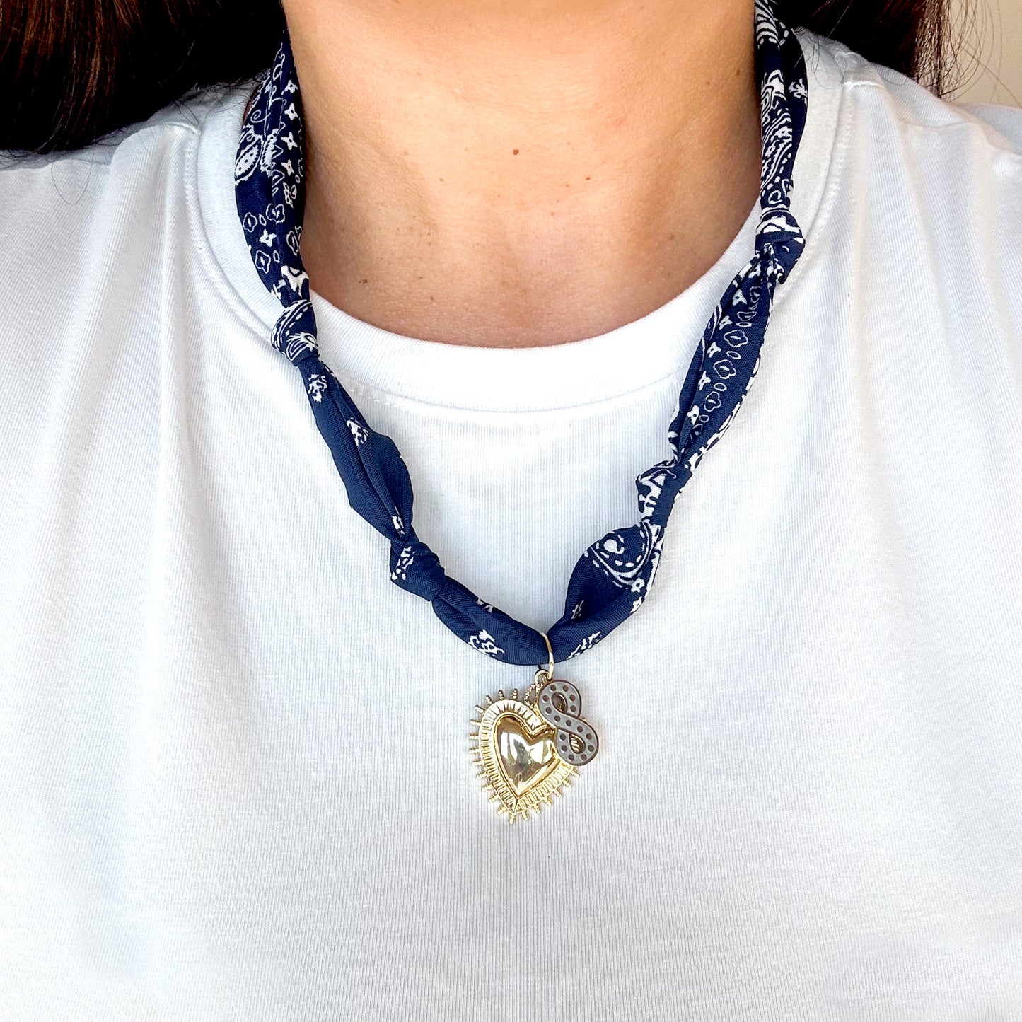 Brayden Navy Bandana Heart & Infinity Necklace