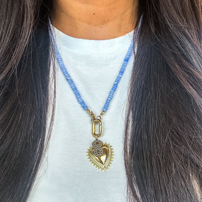 Flynn Light Blue Gemstone Heart & Infinity Necklace