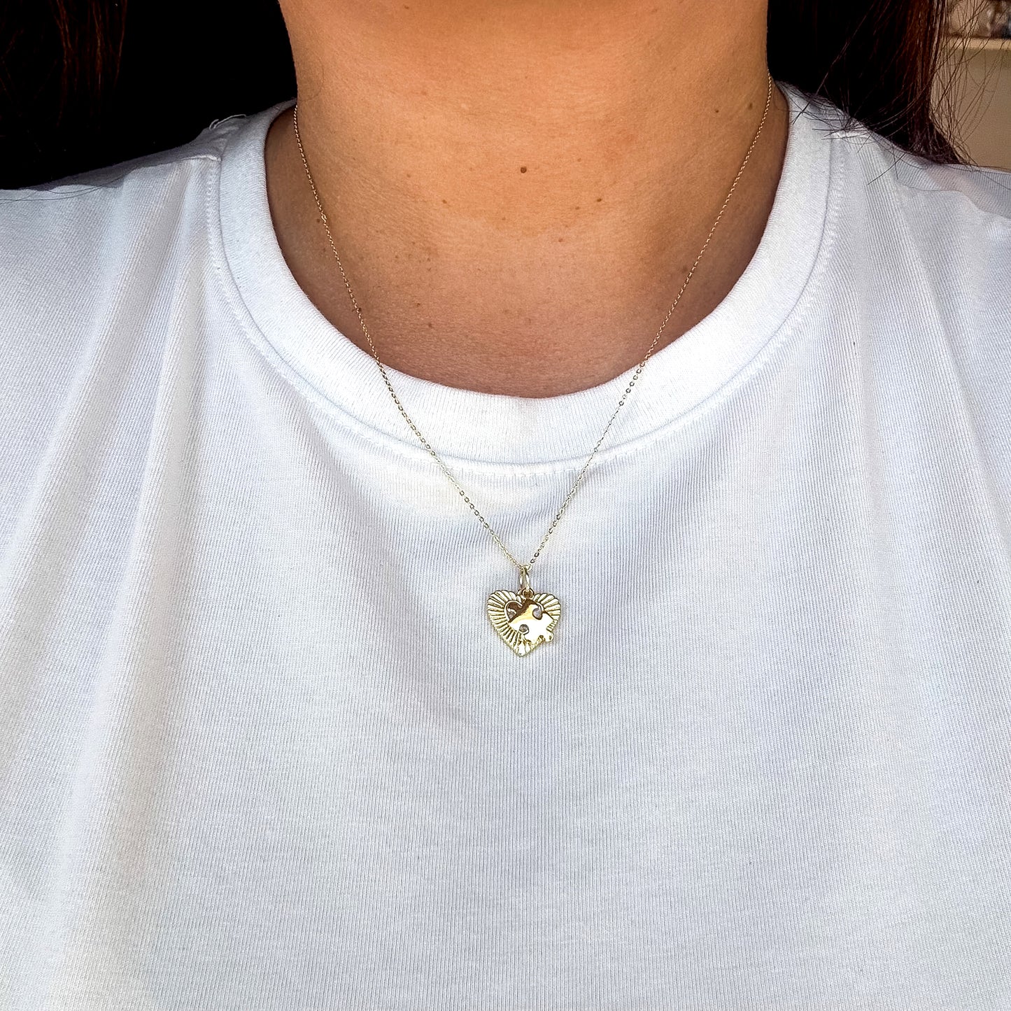 Declan Dainty Heart & Puzzle Necklace