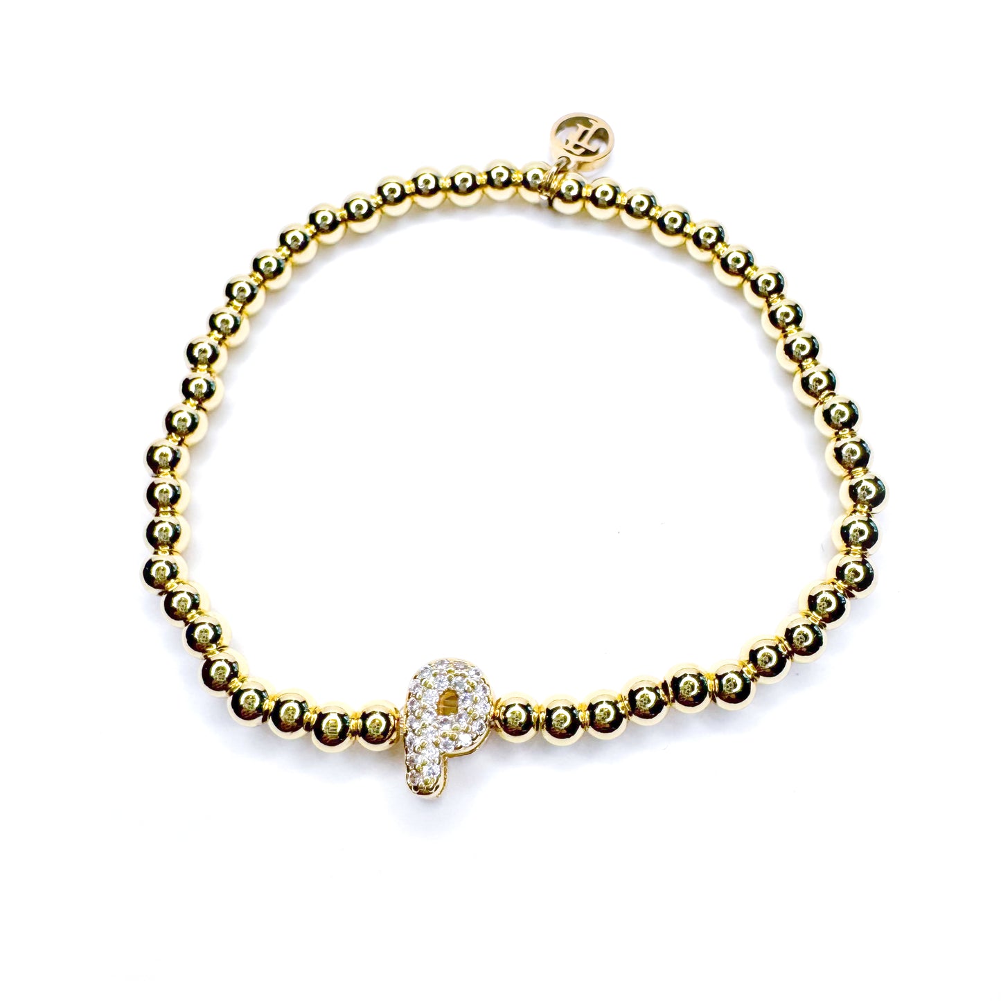 Initial Gold Beaded Stretch Bracelet