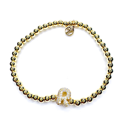 Initial Gold Beaded Stretch Bracelet