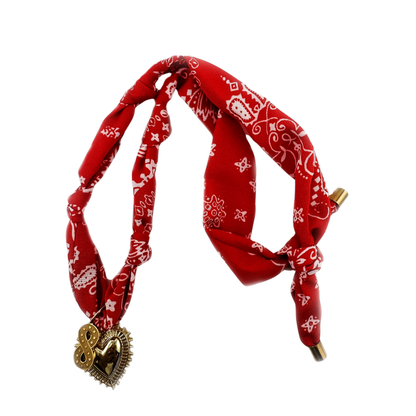 Miles Red Bandana Heart & Infinity Necklace
