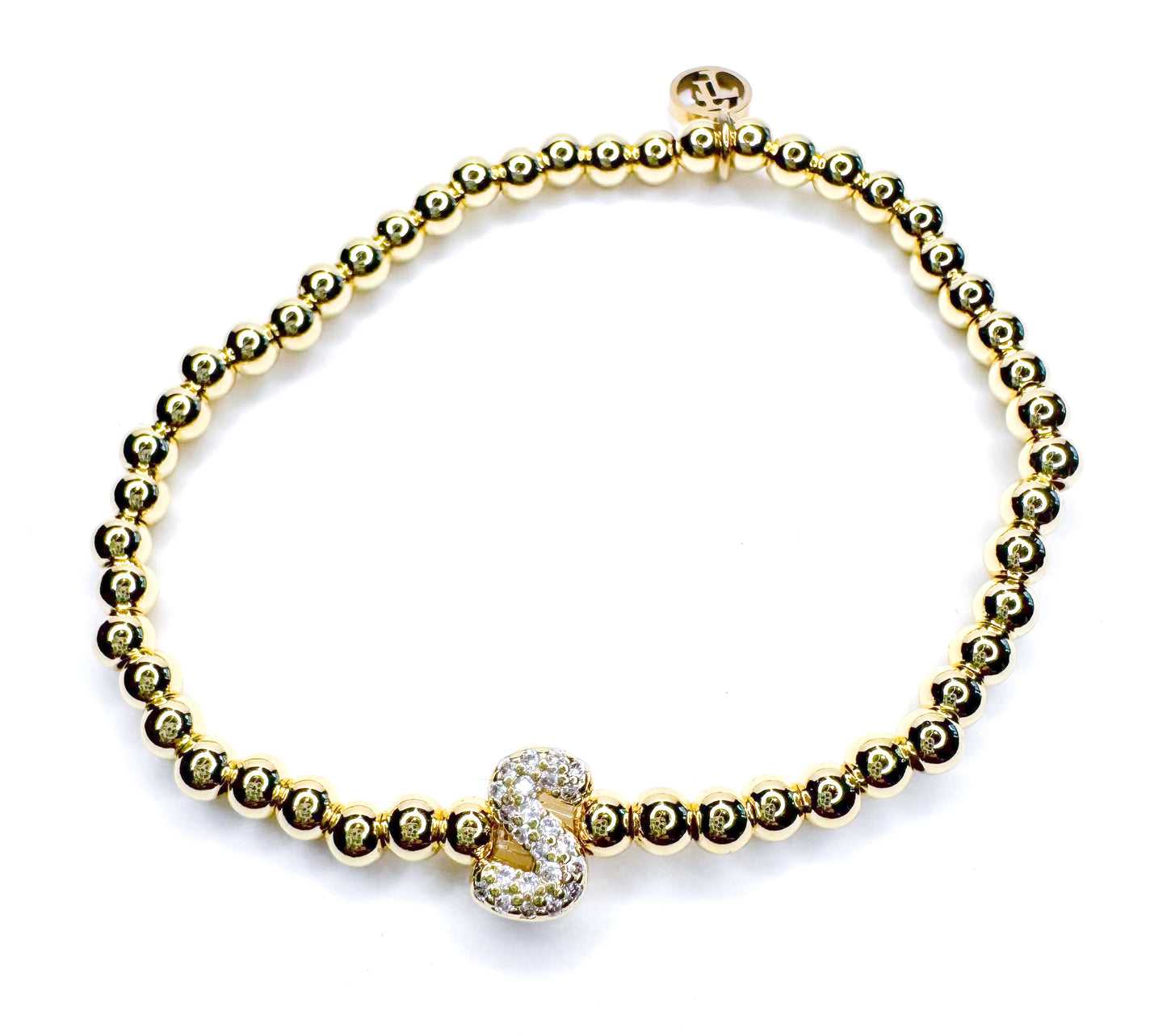 Initial Gold Beaded Stretch Bracelet