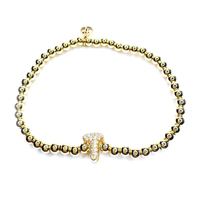 Initial Gold Beaded Stretch Bracelet