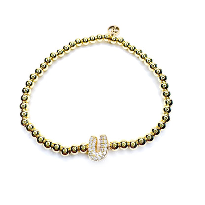 Initial Gold Beaded Stretch Bracelet