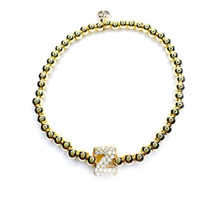 Initial Gold Beaded Stretch Bracelet