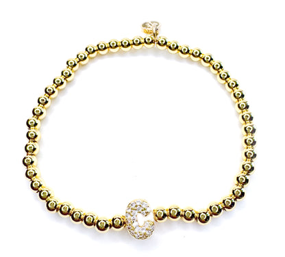 Initial Gold Beaded Stretch Bracelet