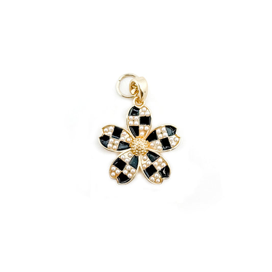 Pearl & Black Daisy Charm