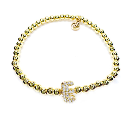 Initial Gold Beaded Stretch Bracelet