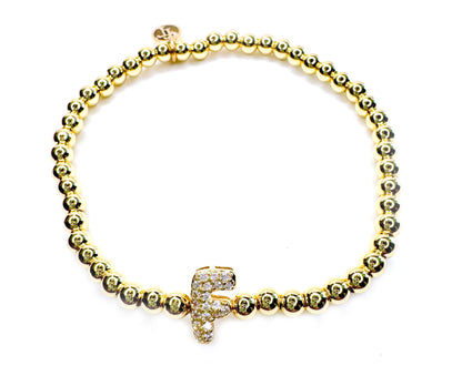 Initial Gold Beaded Stretch Bracelet