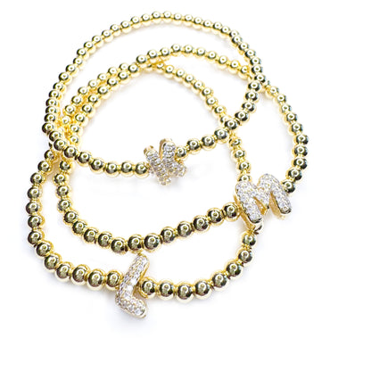 Initial Gold Beaded Stretch Bracelet