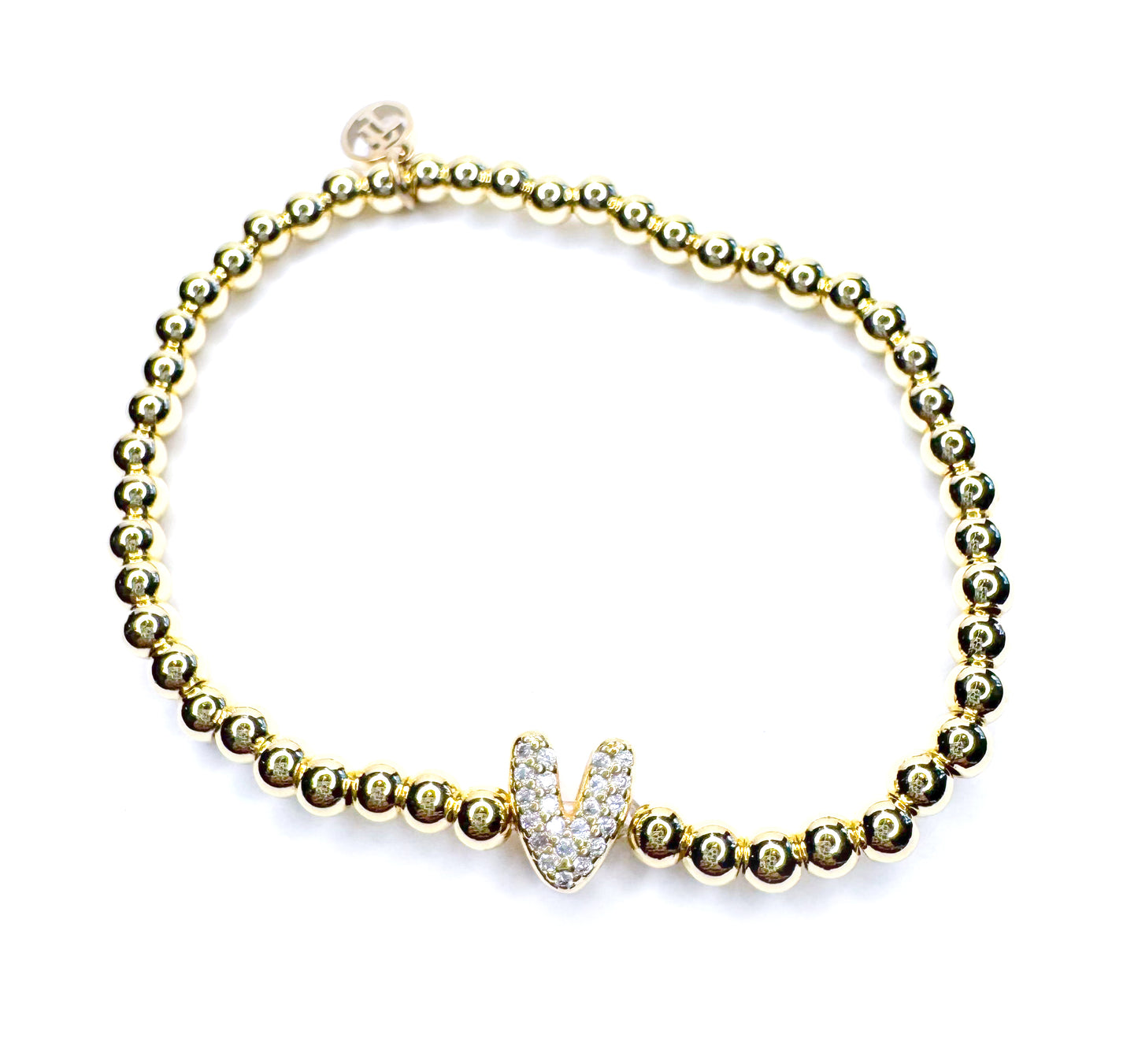 Initial Gold Beaded Stretch Bracelet