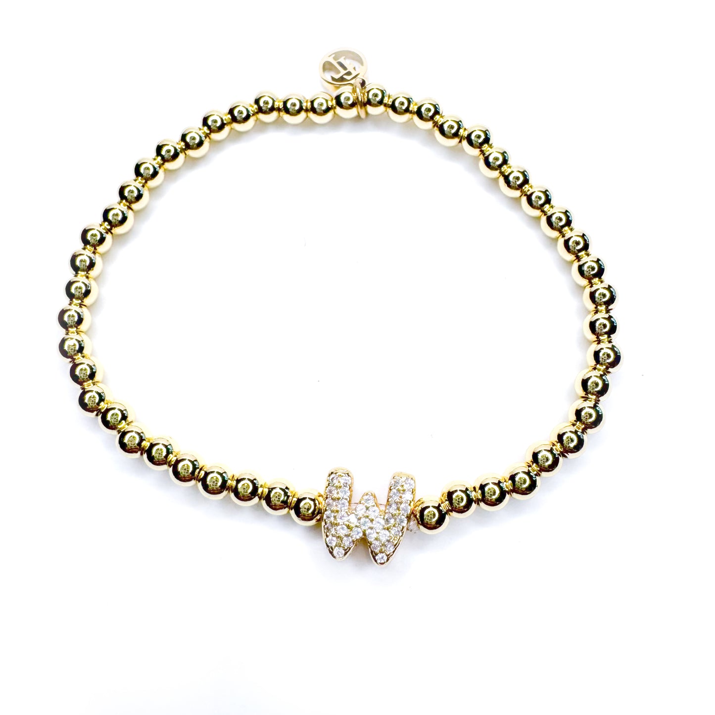 Initial Gold Beaded Stretch Bracelet