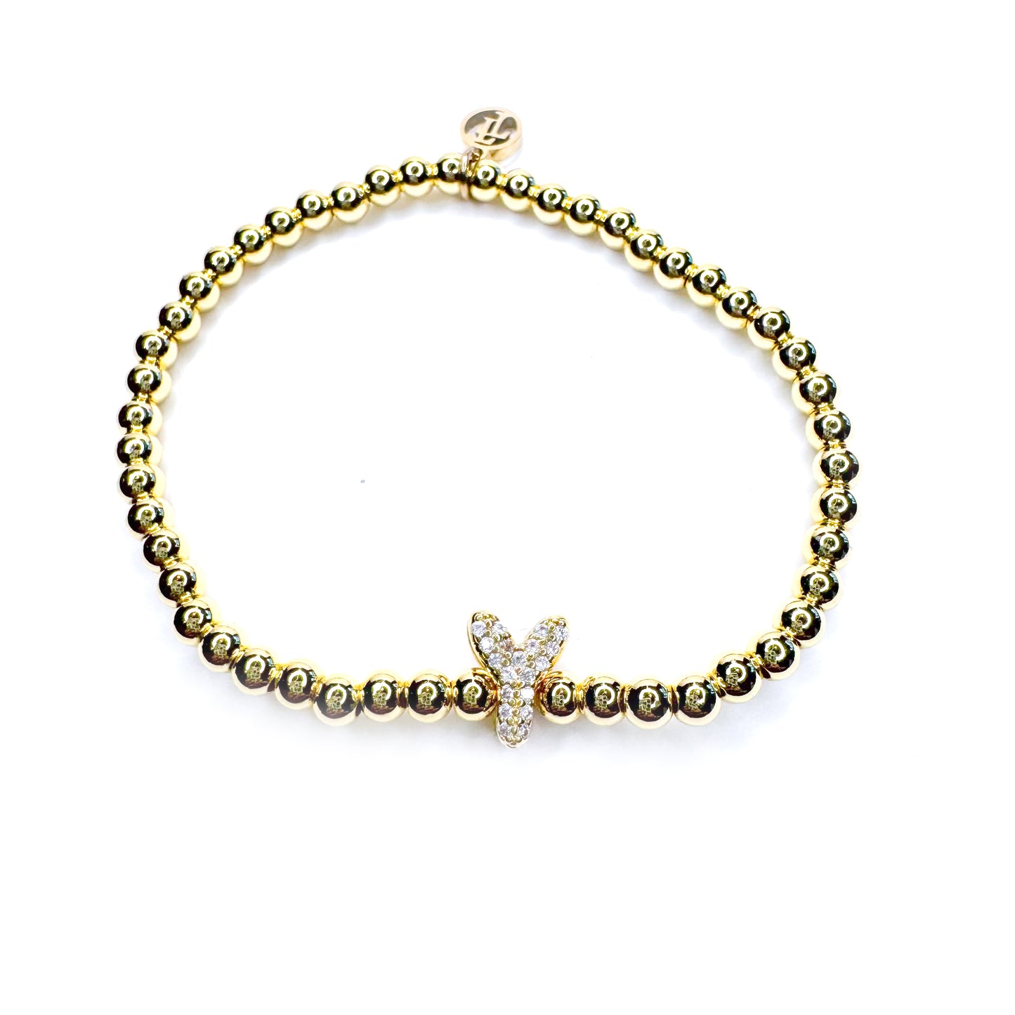 Initial Gold Beaded Stretch Bracelet